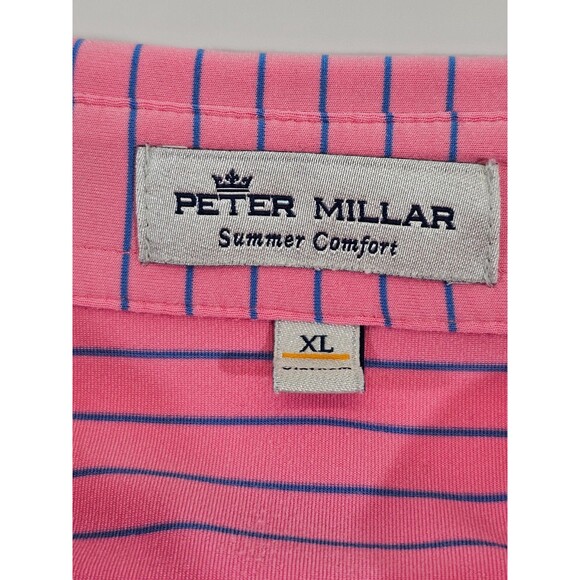 Mens XL Peter Millar Summer Comfort Pink Stripe Short Sleeve Polo Shirt Tee Golf - Picture 3 of 5